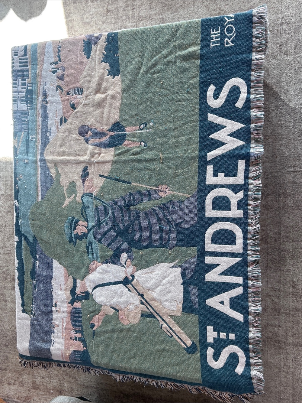 Vintage Goodwin weavers St Andrews Golf Course Throw Blanket Tapestry